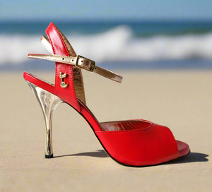 ID, Tangolera Madison Miabella, Red with Rose gold, 9cm Silver heel