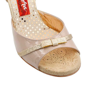 Tangolera  A1CL Patent Beige, Gold sparkle.  Heel 9 cm