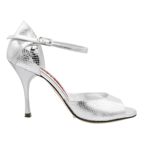 Tangolera A8 Silver printed leather heel 9cm