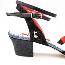Tangolera D32  Black stampa pizzo, Leather Sole, heel 4 cm, Narrow fit