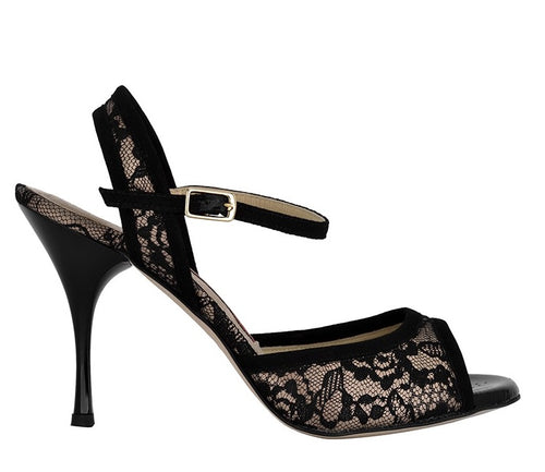 Tangolera A 1 Pizzo nero carne Heel 9 cm